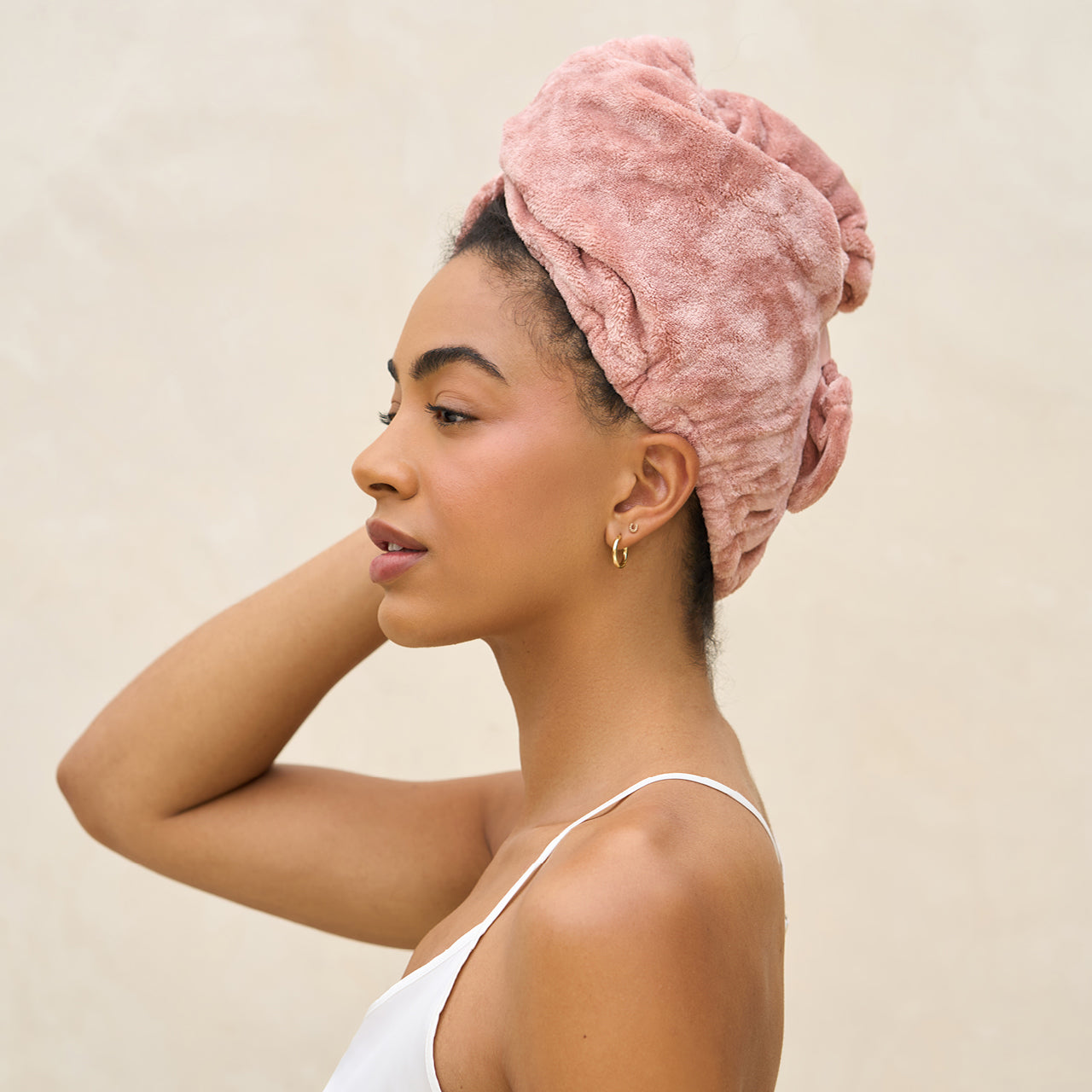 Turban pour cheveux en microfibre douce couleur terracotta