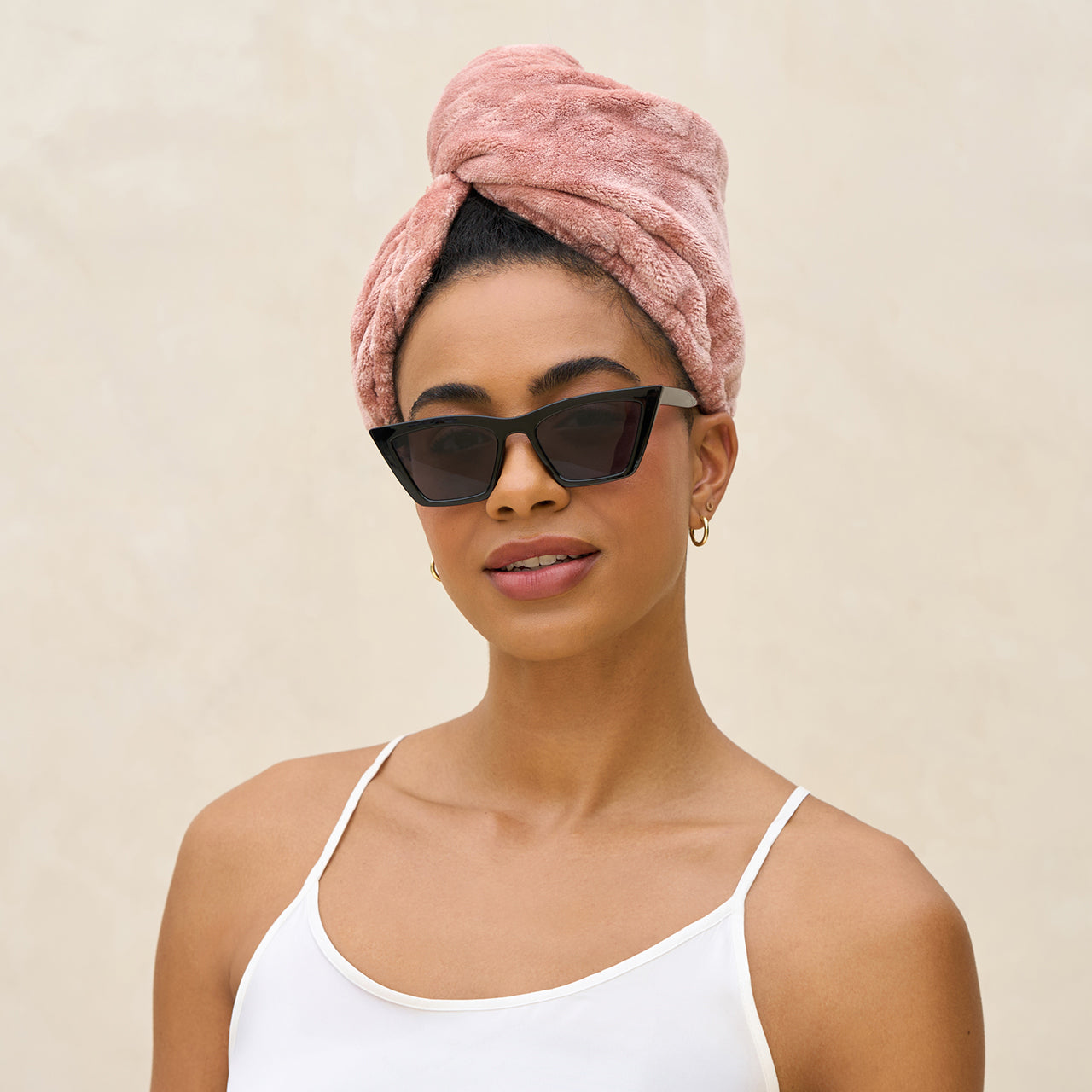 Turban pour cheveux en microfibre douce couleur terracotta