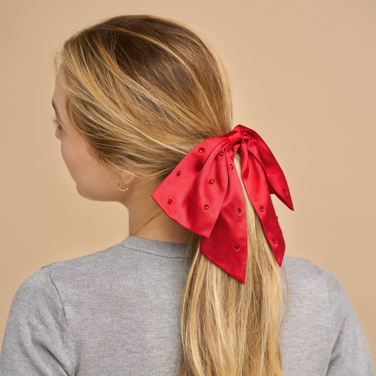 Satin & Rhinestone Bow Scrunchie