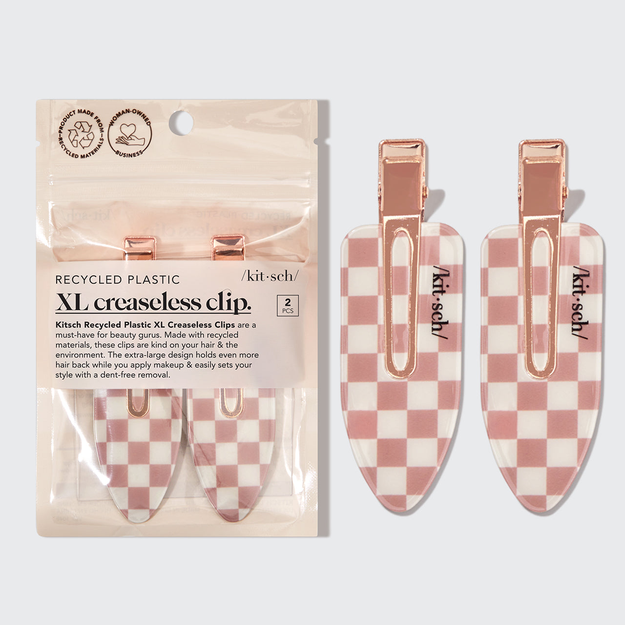 XL Knitterfreie Clips, 2er Set – Terrakotta-Karos