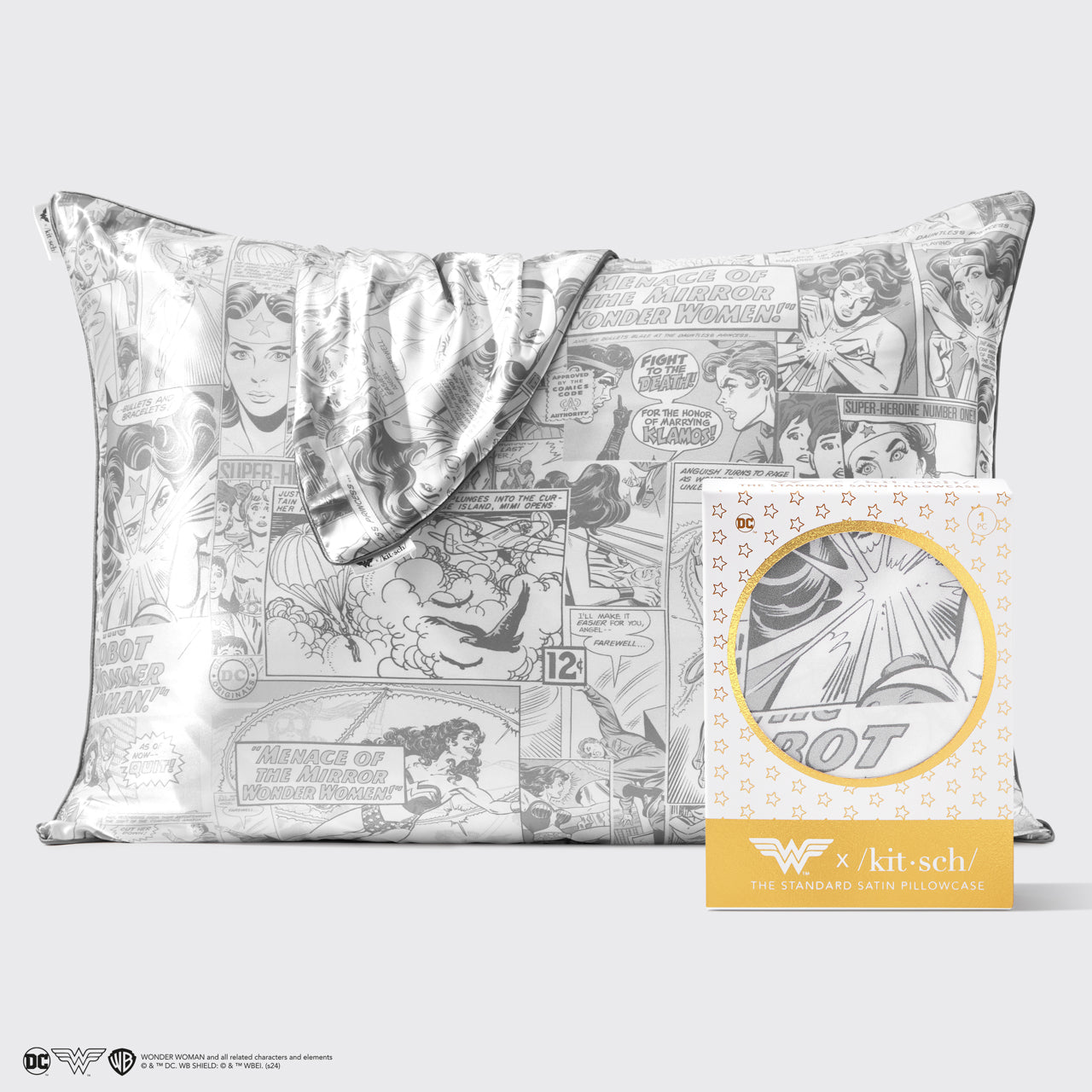 Kitsch x Wonder Woman Satin-Kissenbezug - Comic-Druck