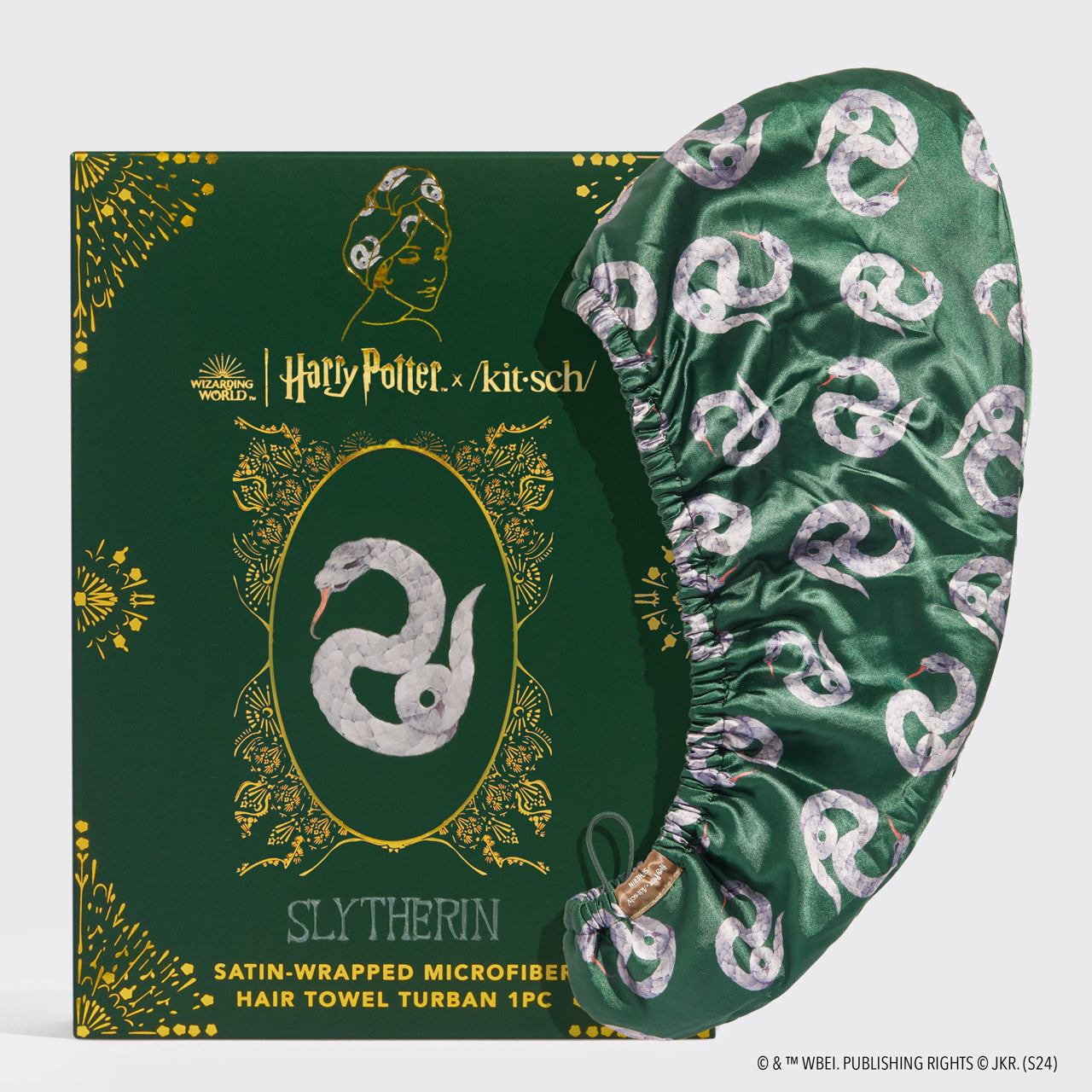 Kitsch x Harry Potter Haarhandtuch mit Satinüberzug – Slytherin