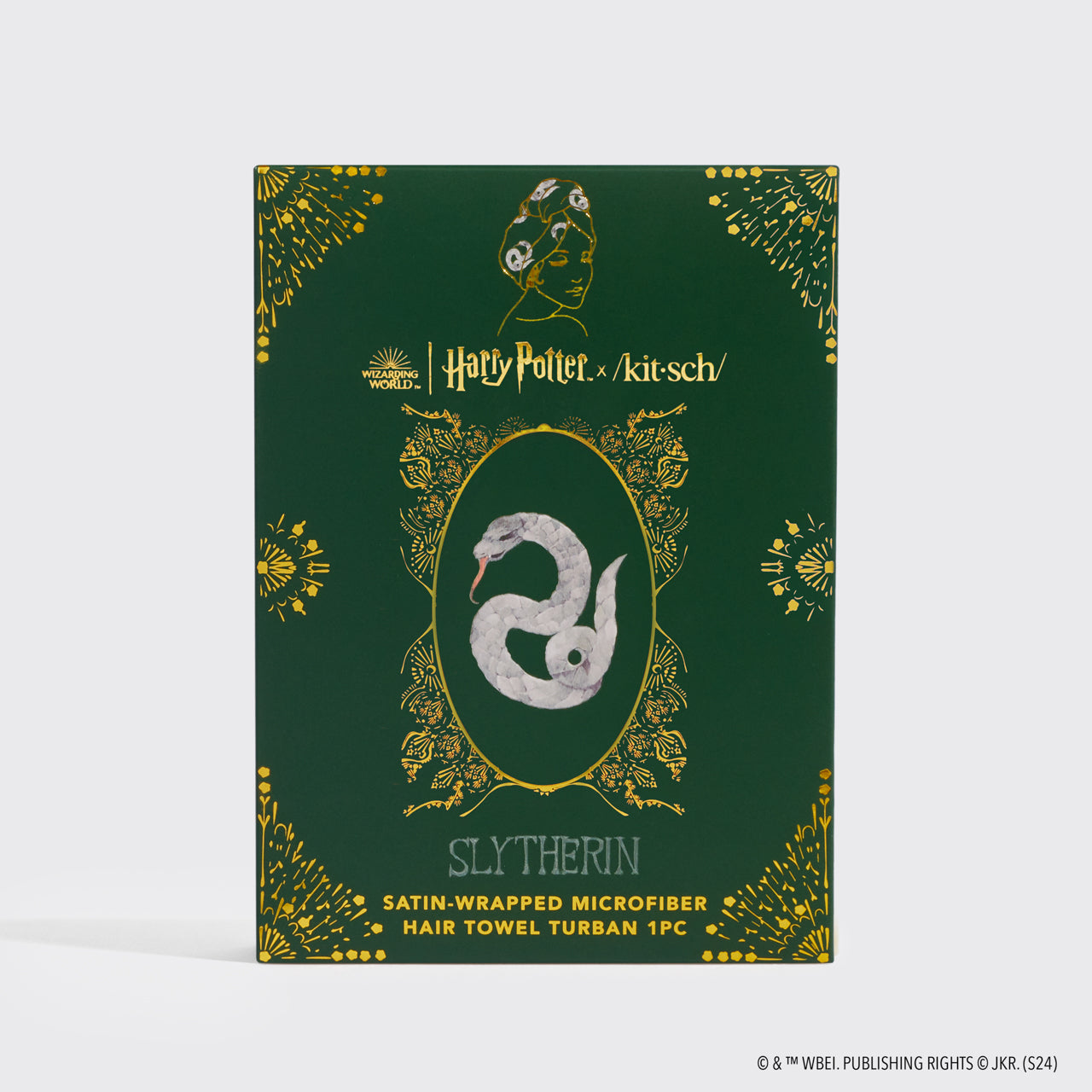 Kitsch x Harry Potter Haarhandtuch mit Satinüberzug – Slytherin