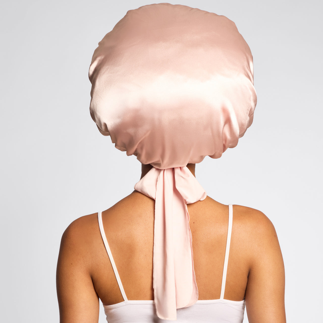 Gorro de ducha flexible de satén + gorro de satén extragrande en color rosa
