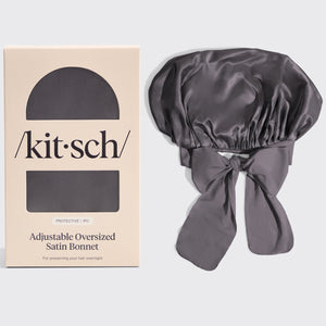 Übergroße Satin-Haube - Holzkohle