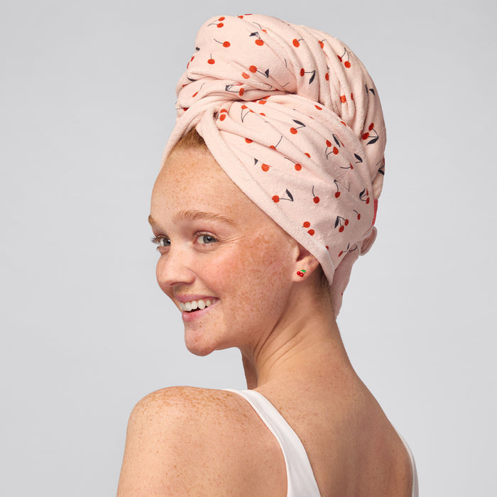 Cherry Print XL Hair Towel Wrap