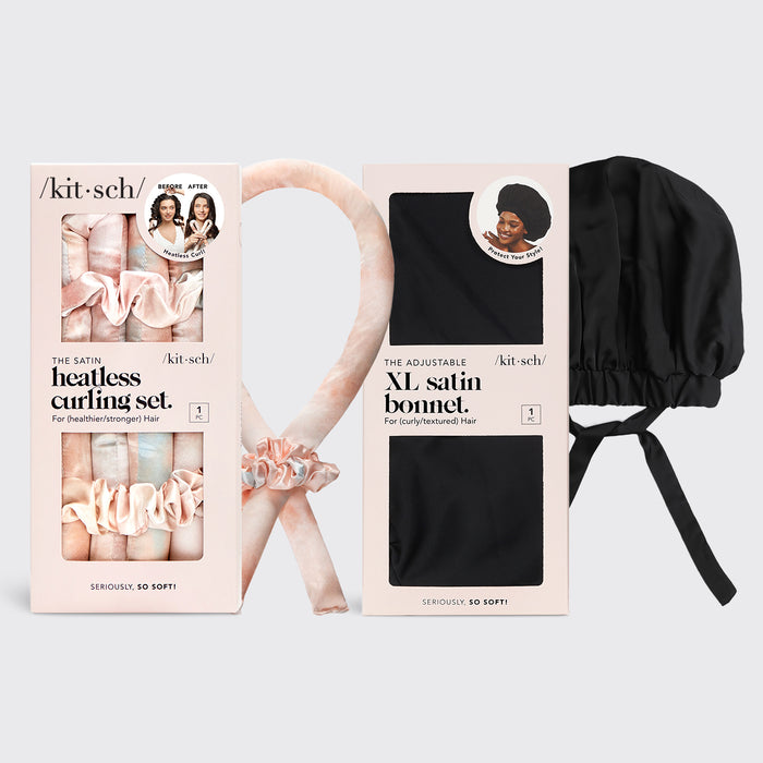 Pack para la rutina nocturna: rizadores sin calor + gorro de satén