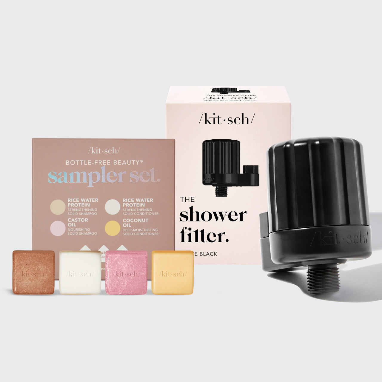 Set Filtro de Ducha + Champú y Acondicionador 4uds - Negro