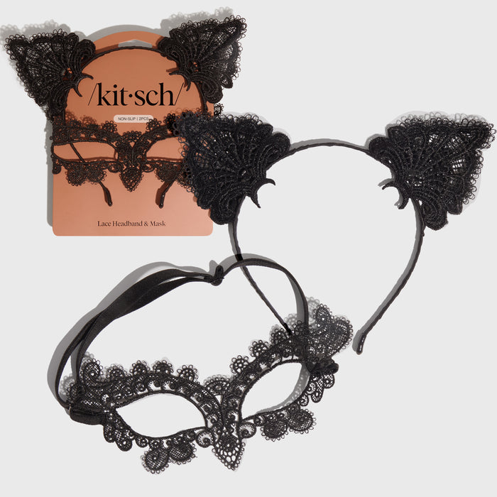 Bandeau et masque en dentelle Chat noir