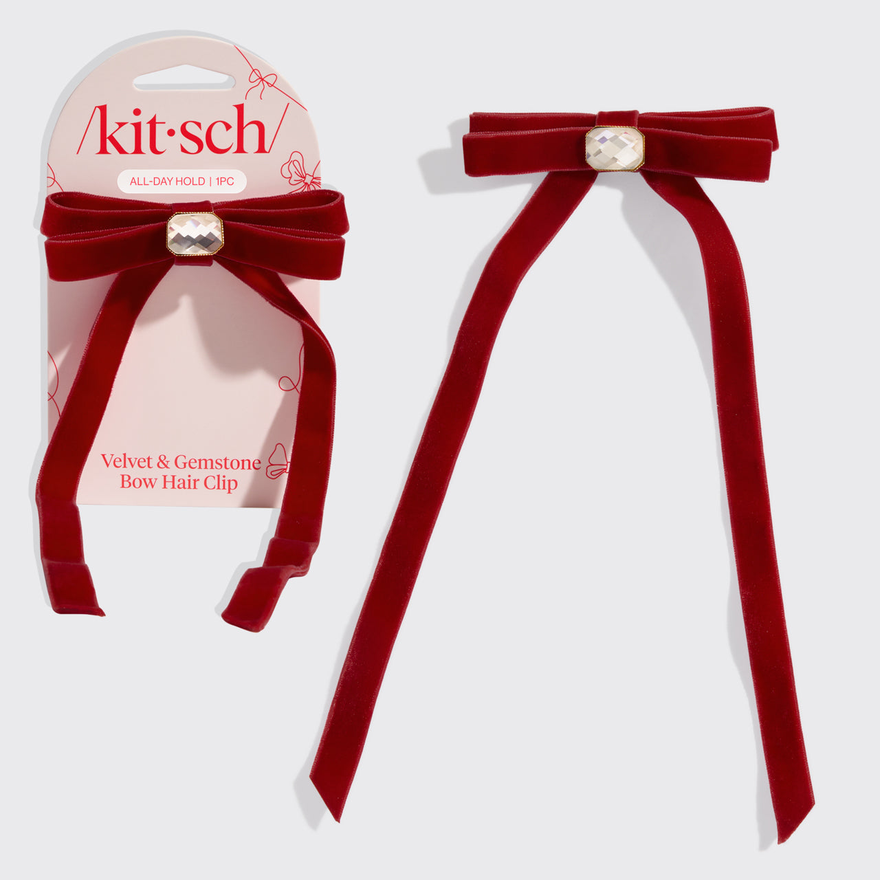 Velvet & Gemstone Bow Hair Clip