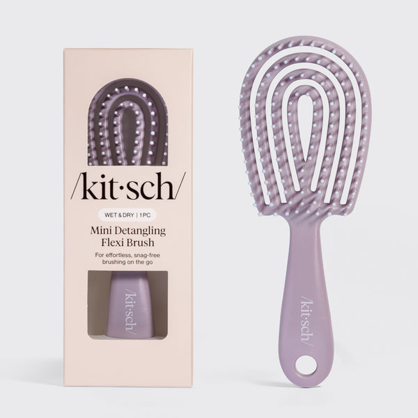 KITSCH Soft Violet Detangling Flexi Brush - Mini — hero product shot on a soft neutral background — Bendable Bristles: the flexible frame adapts to the shape of your head for a comfortable and effortless detangling experience — ready for daily use