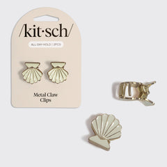 Muschel-Haarspangen-Set aus Metall in Gold & Perlmutt-Creme