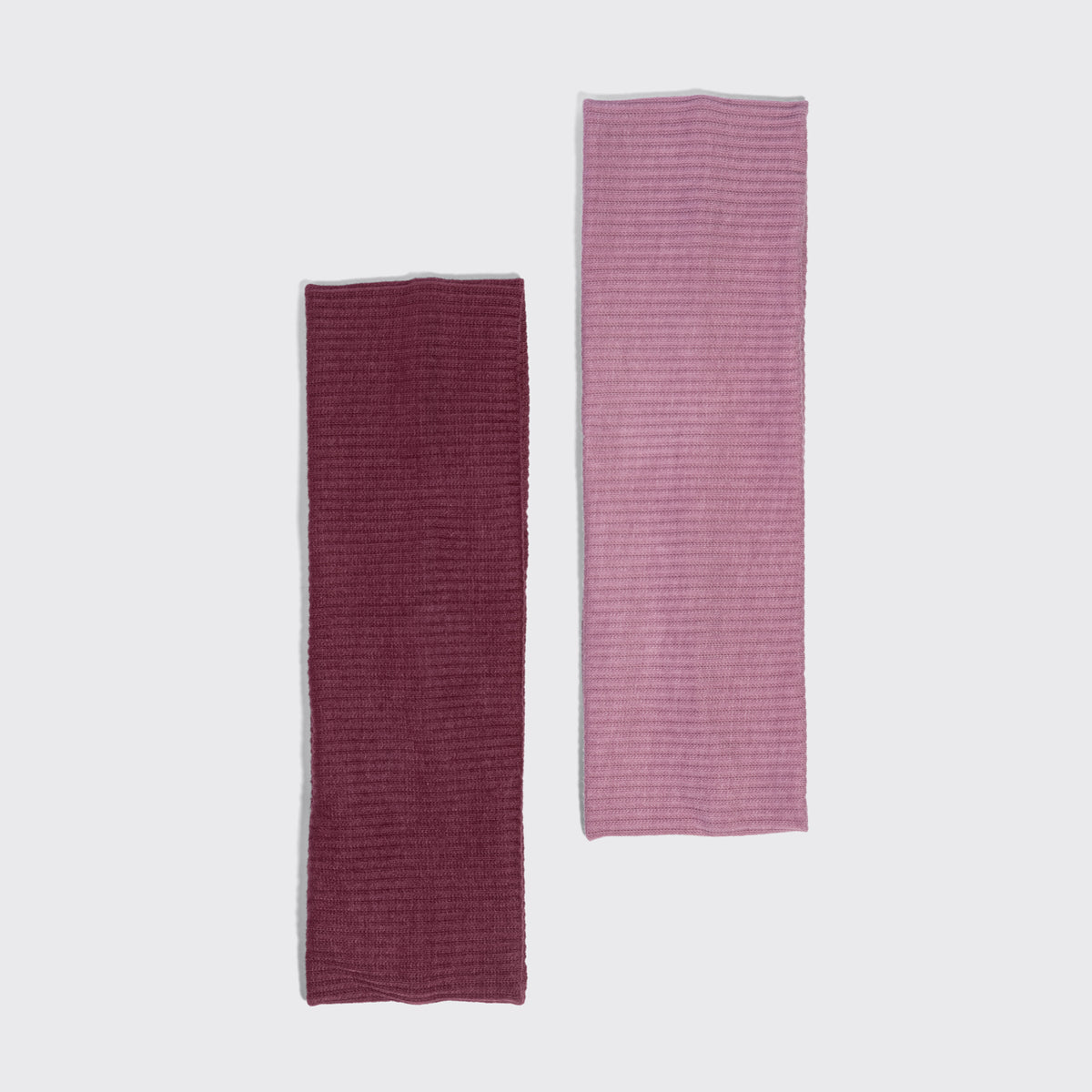 KITSCH Recycled Fabric Ribbed Elastic Headbands 2pc Set — alternate angle of the Cherry Lacquer & Dusty Pink 2-piece ribbed headband set — ribbed recycled fabric texture detail