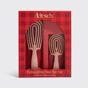 KITSCH Terracotta Detangling Duo 2pc Set — packaging shot of the retail box — For effortless, snag-free brushing — bendable frame that flexes and comfortably adapts to the head