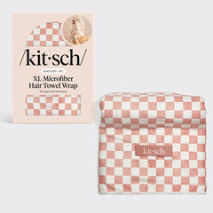 XL Quick-Dry Hair Towel Wrap - Terracotta Checker
