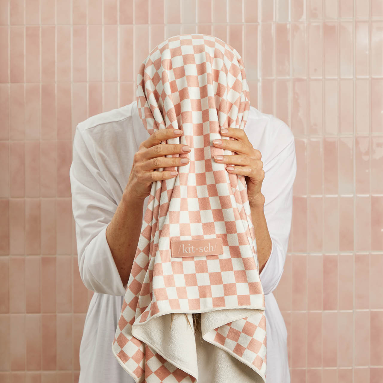XL Quick-Dry Hair Towel Wrap - Terracotta Checker