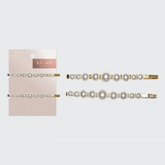 Pearl Bobby Pins 2pc - Gold